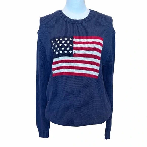 Brandy Melville American Flag Sweater One Size Blue Crewneck Preppy USA - Picture 2 of 10
